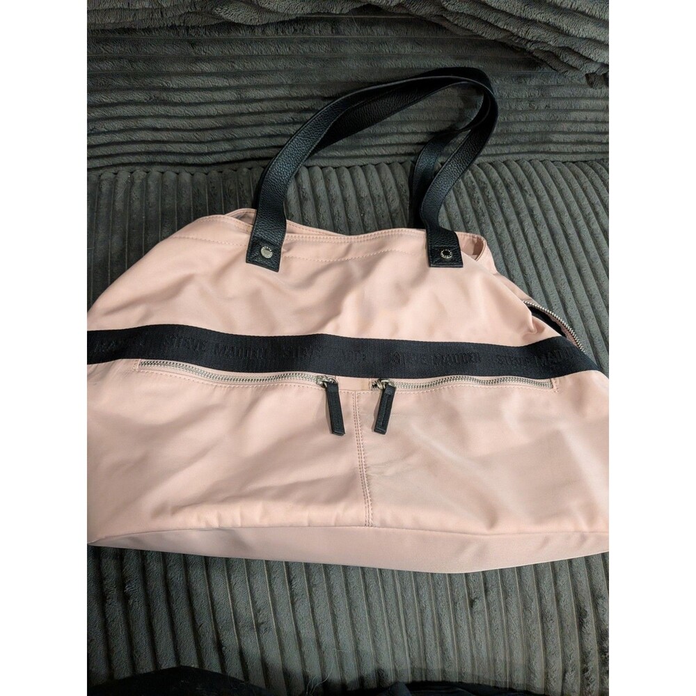 Steve Madden Pink Nylon Weekender Duffel Travel Bag Tote Faux Leather Trim